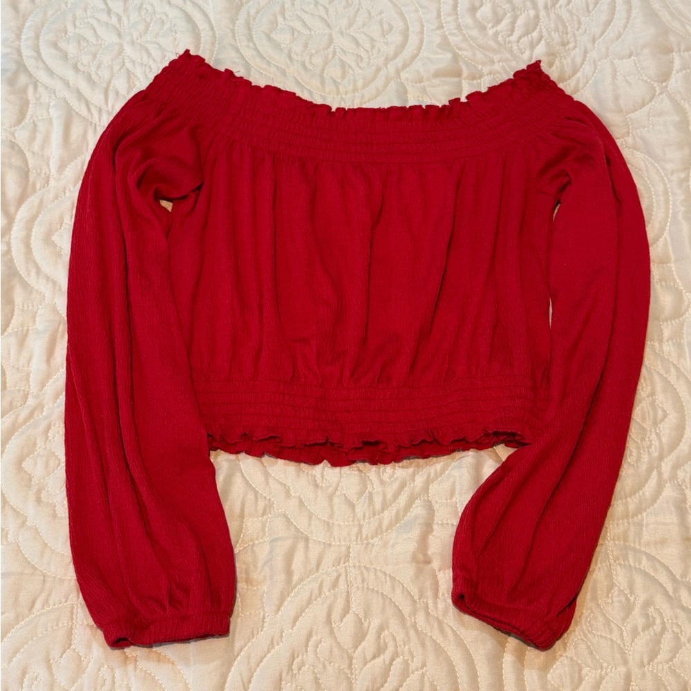 H&M Red Off-the-Shoulder Cropped Top